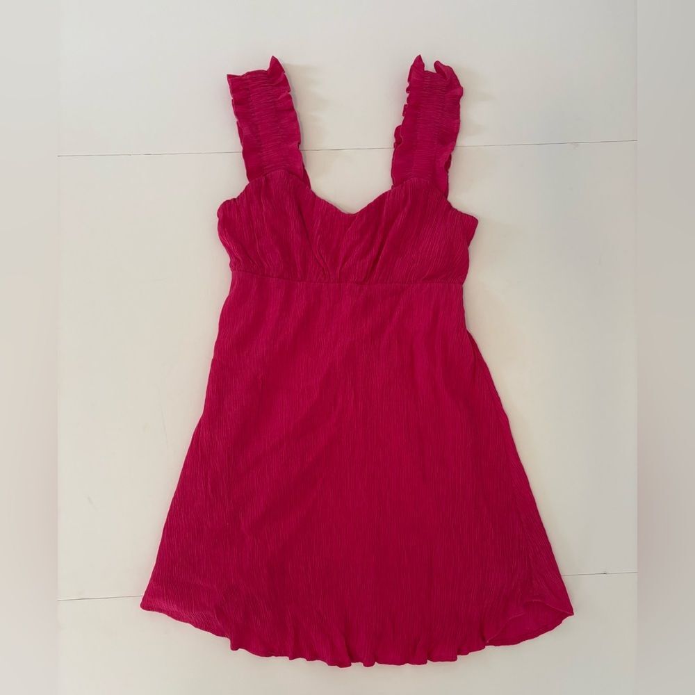 Altar'd State Hot Pink Crepe Ruffled Strap Mini Dress Small